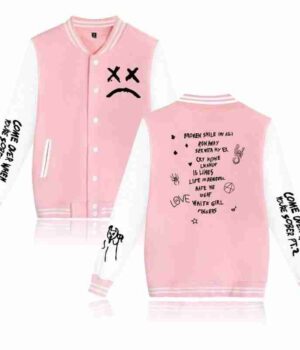 Lil Peep Sad Face Baseball Pink Varsity Wool Jacket front