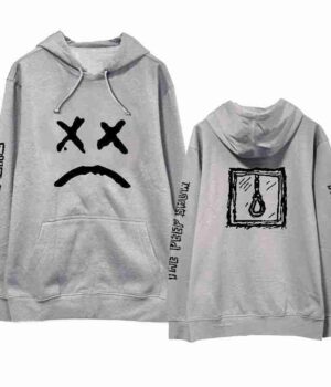 Lil Peep Sad Face Gray Pullover Wool Hoodie front