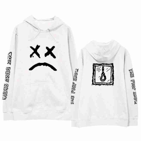 Lil Peep Sad Face White Wool Pullover Hoodie front