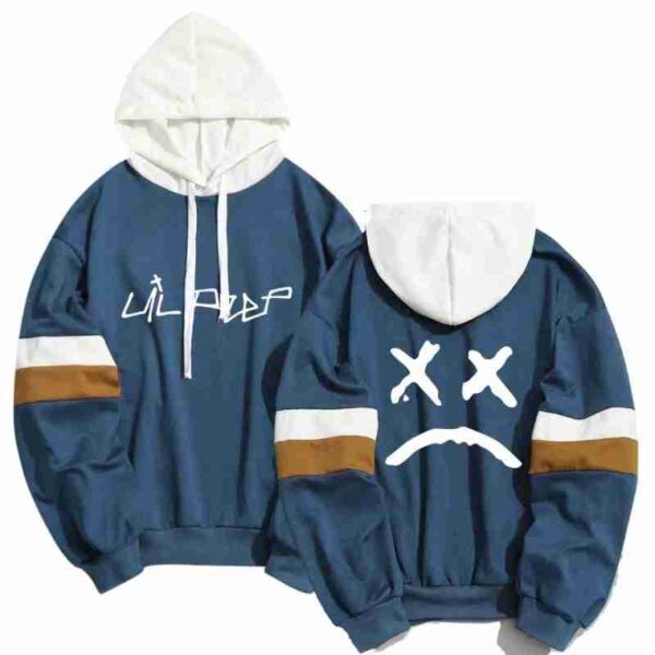 Lil Peep Spring Oversized Sad Face Blue Bomber Hoodie front