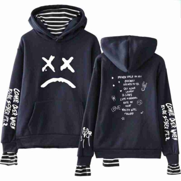 Lil Peep When You're Sober Sad Face Blue Pullover Hoodie front
