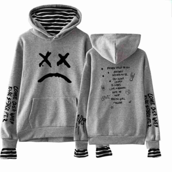 Lil Peep When You’re Sober Sad Face Wool Gray Hoodie front
