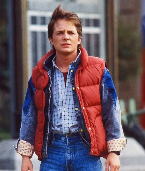 Marty Mcfly Back To The Future Satin Red Vest front