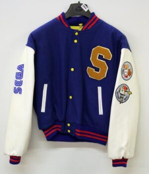 Sonic the Hedgehog Blue and White Men Bomber Jacket front