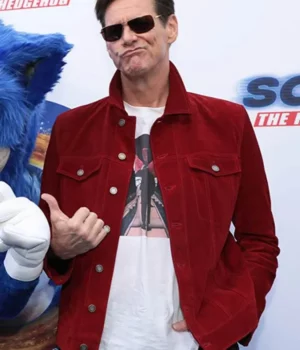 Sonic the Hedgehog Event Jim Carrey Red Leather Jacket front