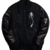 Def Jam Black Bomber Varsity Jacket With Leather Sleeves front LJB