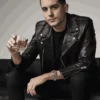 G-Eazy Black Biker Real and Faux Leather Jacket front