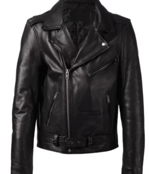 G-Eazy Black Biker Real and Faux Leather Jacket shoot front