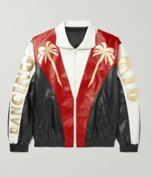 G-Eazy Dancing Kid Palm Tree Bomber Real Leather Jacket shoot front
