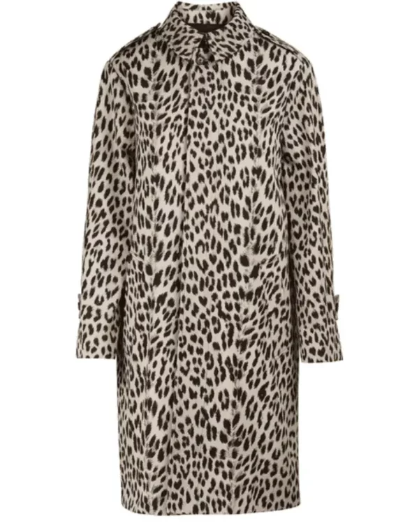 G-Eazy Leopard Print Long Cotton Leather Coat shoot front