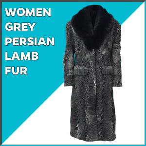 Grey Womens Persian Lamb Fur Mink Collar Trench Coat LJB 3