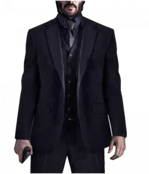 Keanu Reeves John Wick Three Piece Black Suiting Suit front