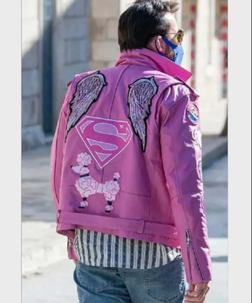 Nicolas Cage Pink Motorcycle Real Leather Jacket back