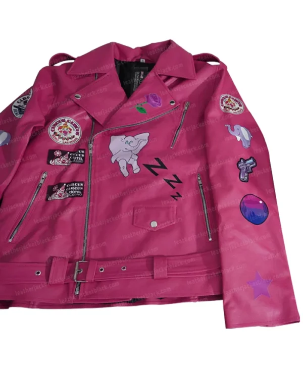 Nicolas Cage Pink Motorcycle Real Leather Jacket front view