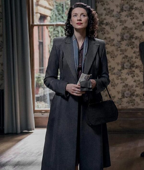 Outlander Claire Randall Gray Wool Trench Coat front LJB