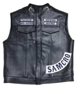 Samcro Skeleton Sons Of Anarchy Faux Leather Vest front