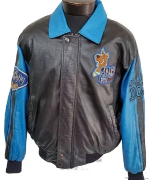 Scooby Doo Black Faux Leather Varsity Jacket front LJB