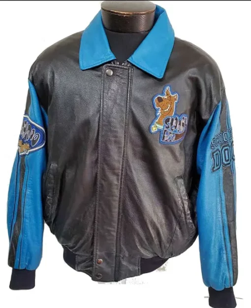 Scooby Doo Black Faux Leather Varsity Jacket front LJB