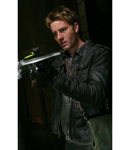 Smallville Prophecy Justin Hartley Black Leather Jacket frotn LJB