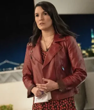 The Afterparty Zoe Chao Brown Real Leather Jacket front