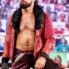 WWE Seth Rollins Quilted Red Fur Real Leather Jacket frot