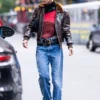 Bella Hadid New york Brown Leather Jacket