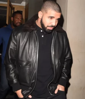 Drake Black Bomber Leather Jacket