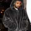 Drake Fuzzy Fur Black Hooded Jacket