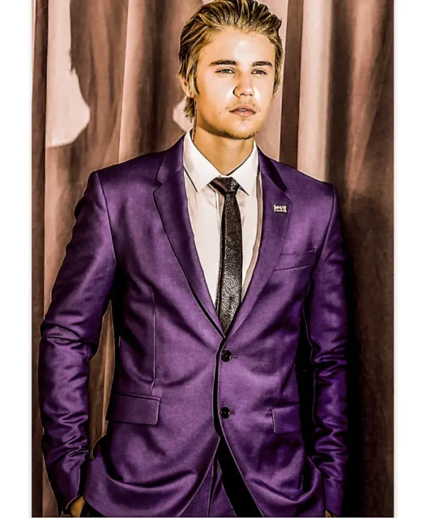 Justin Bieber Men Purple Suit