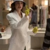 Lily Collins Emily In Paris S02 White Fringe Coat