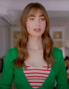 Lily Collins Emily In Paris S03 Green Cardigan