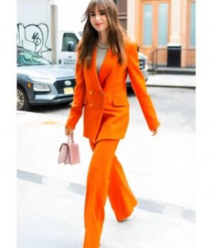 Lily Collins Emily In Paris S03 Orange Suit