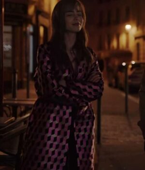 Lily Collins Emily In Paris S03 Pink Printed Coat