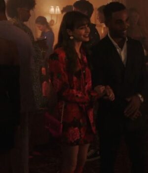 Lily Collins Emily In Paris S03 Red Rose Printed Blazer