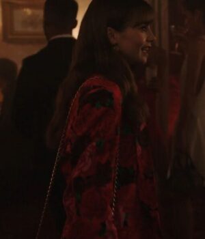 Lily Collins Emily In Paris S03 Red Rose Printed Blazer