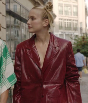 Camille Emily In Paris S03 Maroon Leather Blazer