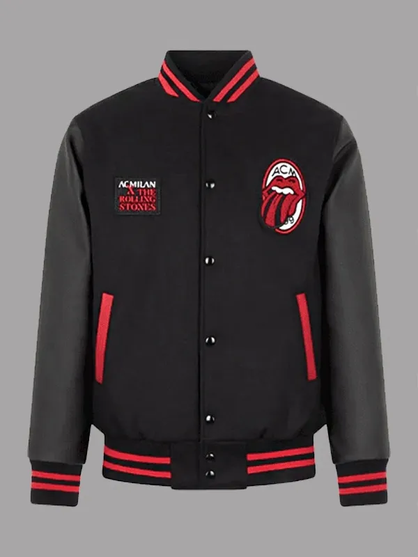 AC Milan X Rolling Stones Red And Black Letterman Varsity Jacket