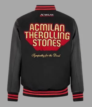 AC Milan X Rolling Stones Red And Black Letterman Varsity Jacket