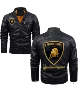 Lamborghini Motorcycle Black Leather Jacket