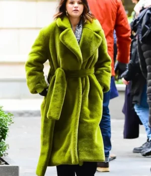 Only Murders in the Building Selena Gomez Green Fur Long Coat