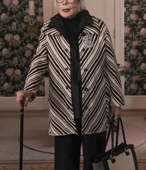 Shirley MacLaine Only Murders in the Building S2 Black White Coat