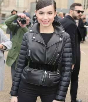 Sofia Carson Padded Leather Black Jacket