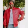 A$AP Rocky Red Leather Bomber Jacket