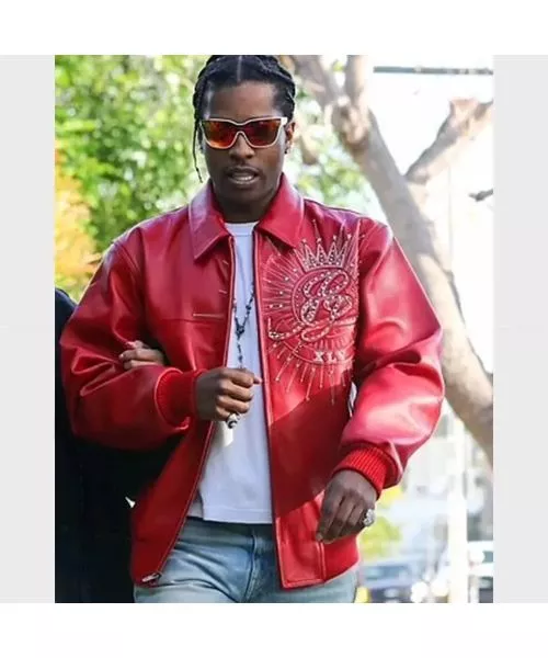 A$AP Rocky Red Leather Bomber Jacket