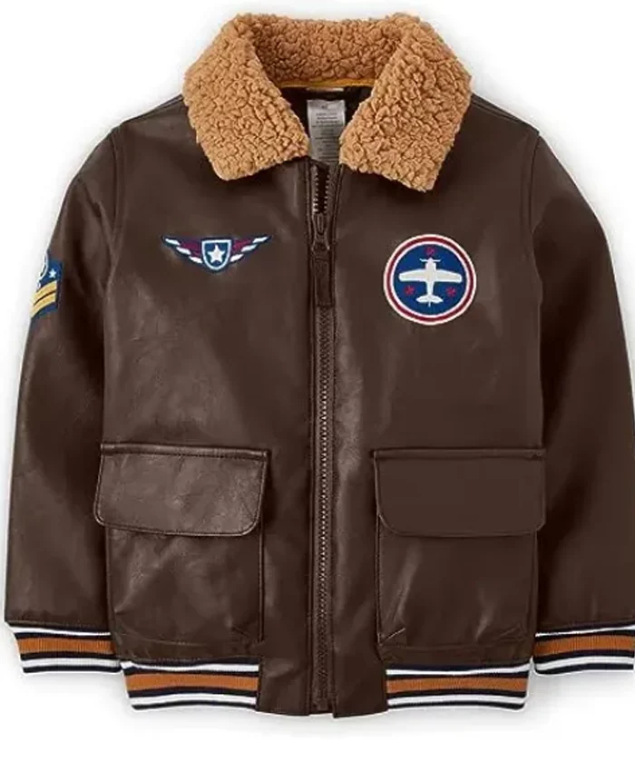 Boys’ Embroidered Faux Fur Brown Jacket