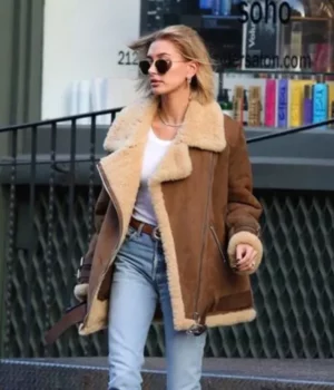 Hailey Bieber Shearling Leather Jacket