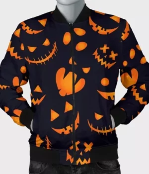 Halloween Pumpkins Pattern Black Cotton Jacket
