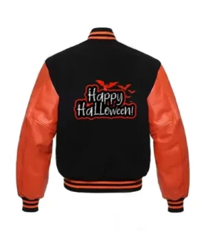 Happy Halloween 2023 Orange and Black Lettermen Varsity Jacket For Men And Women