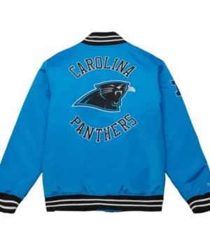 Marcelo Carolina Panthers Satin Varsity Blue Bomber Jacket