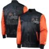 Monroe Chicago Bears Black and Orange Satin Varsity Jacket